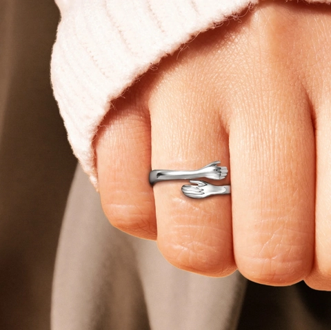 925 Sterlingsilber Umarmende Hände Offener Ring Verstellbarer Paar Umarmung Ring Für Damen Mode Schmuck Romantisches Geschenk