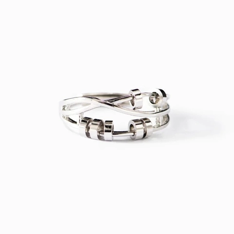S925 Sterling Silber Angst Fidget Ring Für Damen Minimalistisch Verstellbar Bewegliche Perlen Stressabbau Offener Fingerring