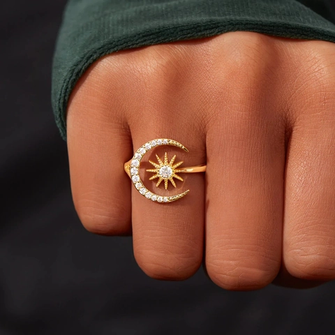 925 Sterlingsilber Stern Mond Zirkonia Offener Ring Für Damen Minimalistisch Mode Verstellbar Pendler Finger Schmuck Geschenk