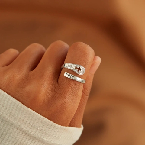 S925 Sterlingsilber Glauben Kreuz Ring Für Damen Funkelnde Zirkonia Eingelegt Verstellbarer Offener Ring Minimalistischer Schmuck