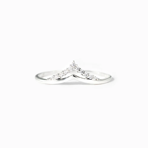 Anillo de Plata de Ley S925 en Forma de V para Mujer Con Circonita Micro Pavé Banda de Eternidad Apilable Minimalista Joyería