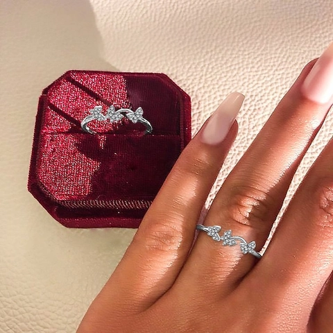 Anillo Abierto de Plata de Ley 925 Con Mariposa y Strass para Mujer Anillo Ajustable Minimalista Joyería Regalo de Graduación