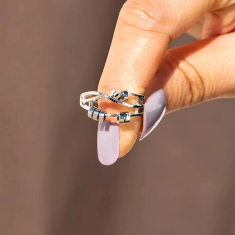 S925 Sterling Silber Angst Fidget Ring Für Damen Minimalistisch Verstellbar Bewegliche Perlen Stressabbau Offener Fingerring