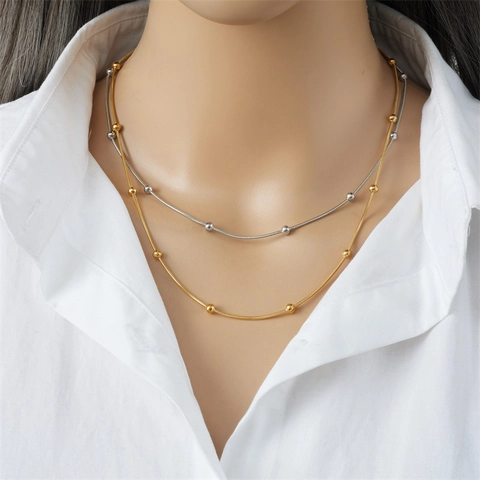 Collar de Cadena de Serpiente con Cuentas de Acero Inoxidable Minimalista Para Mujer Joyas Galvanizadas Oro Plata Elegantes Collares Versátiles
