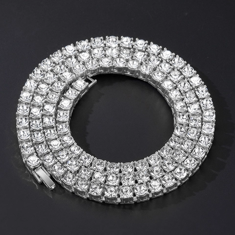 Hip Hop 4mm Square Rhinestone Tennis Chain Necklace For Men Women Iced Out Bling Alloy Jewelry Silver Gold Plated Fashion Gift