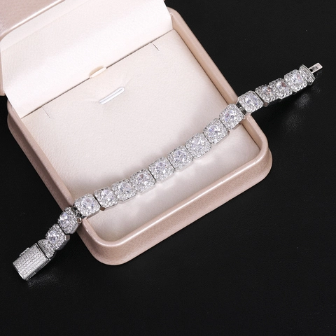 Bracelet Hip Hop Iced Out Maillons Carrés en Cuivre Zirconia Bijoux Géométriques Personnalisés Hommes Femmes Cadeau Étincelant