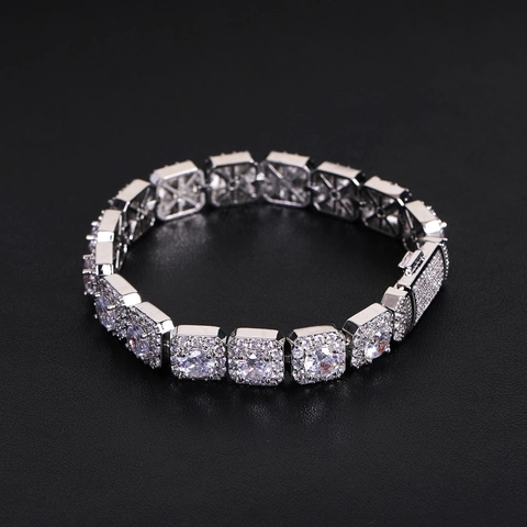 Bracelet Hip Hop Iced Out Maillons Carrés en Cuivre Zirconia Bijoux Géométriques Personnalisés Hommes Femmes Cadeau Étincelant