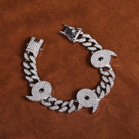 Hip Hop Iced Out Panzerkette Armband Legierung Strass Hurrikan Anhänger Armband Für Herren Damen Personalisierter Streetwear Schmuck