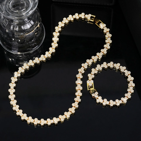 Set di Collana e Bracciale Hip Hop Iced Out Rhinestone Honeycomb Lega di Zinco Catena Geometrica Esagonale Per Uomo Donna Gioielli