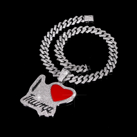Collier Pendentif Cœur Trump en Alliage de Strass Hip Hop Chaîne Gourmette I Heart Trump Bijoux de Mode pour Homme Femme