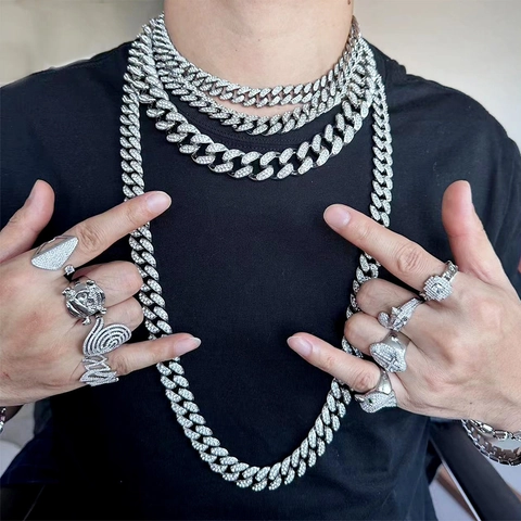 Κολιέ Κουβανέζικη Αλυσίδα Iced Out Κράμα Στρας Κοσμήματα Hip Hop Streetwear Για Άνδρες Και Γυναίκες