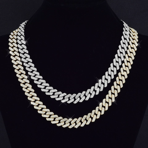 Collana con Catena a Maglia Cubana in Lega con Strass Hip Hop Gioielli Streetwear Iced Out per Uomo Donna Regalo Scintillante