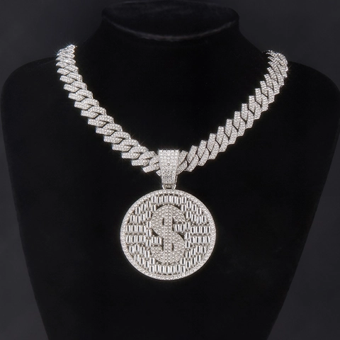 Hip Hop Iced Out Dollarzeichen Runder Medaillon Anhänger Für Herren Legierung Strass Bling Schmuck Silber Gold Anhänger Nur
