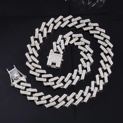 Heren Hip Hop Iced Out Cubaanse Schakel Halsketting Legering Strass Volledig Ingelegd Geometrische Ruit Sluiting Sieraden
