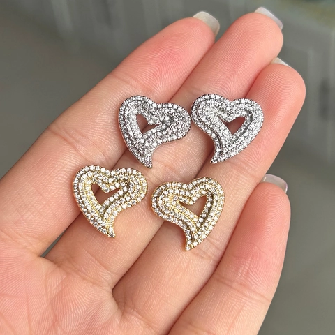 Boucles d'Oreilles Clous en Alliage en Forme de Cœur avec Strass Élégantes Boucles d'Oreilles Géométriques pour Femme Bijoux