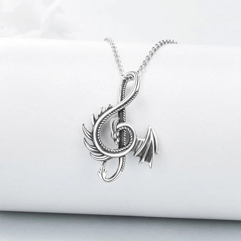 Collana con Pendente a Chiave di Violino e Drago in Argento Sterling 925 da Uomo Gioielli Punk Vintage in Argento Ossidato