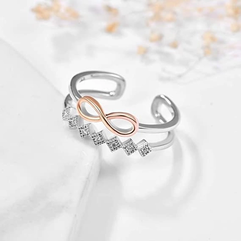 925 Sterlingsilber Unendlichkeitssymbol Ring Für Damen Doppelschicht Verstellbarer Offener Ring Silber Strass Minimalistischer Fingerring Schmuck Geschenk