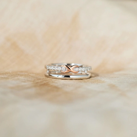 Anillo Infinito de Doble Capa de Plata de Ley 925 para Mujer Joyería de Plata Minimalista Moda Strass Pavé Anillo
