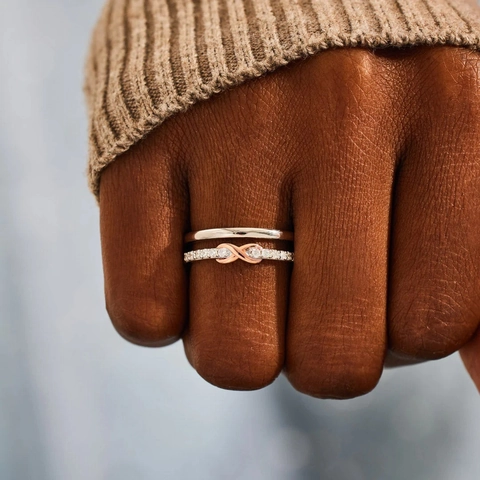 Anillo Infinito de Doble Capa de Plata de Ley 925 para Mujer Joyería de Plata Minimalista Moda Strass Pavé Anillo