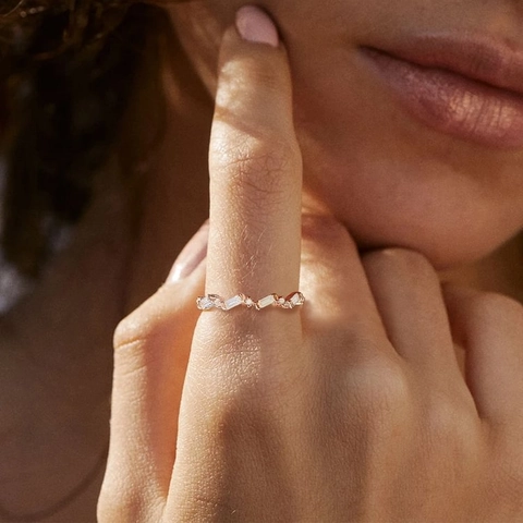 Anello Aperto in Argento Sterling 925 Minimalista Con Strass Sfalsati per Donna Elegante Anello da Dito Regolabile Gioielli