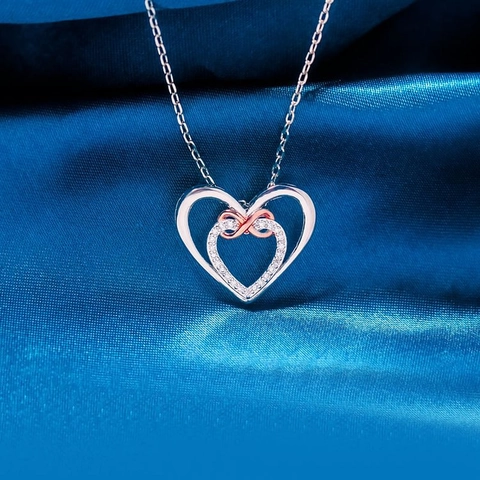 Collana con Pendente Doppia Cuore e Infinito in Argento Sterling S925 per Donna Catena a Due Toni con Strass Gioielli Regalo