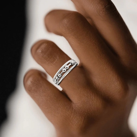 S925 Sterlingsilber Spinner Angst Ring Für Damen Minimalistisch Rotierende Perlen Verstellbarer Fingerring Stressabbau Schmuck