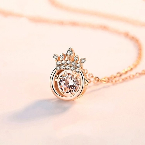 Collar con Colgante de Corazón y Corona de Plata de Ley 925 para Mujer Cadena de Clavícula con Diamantes de Imitación Brillantes Joyería