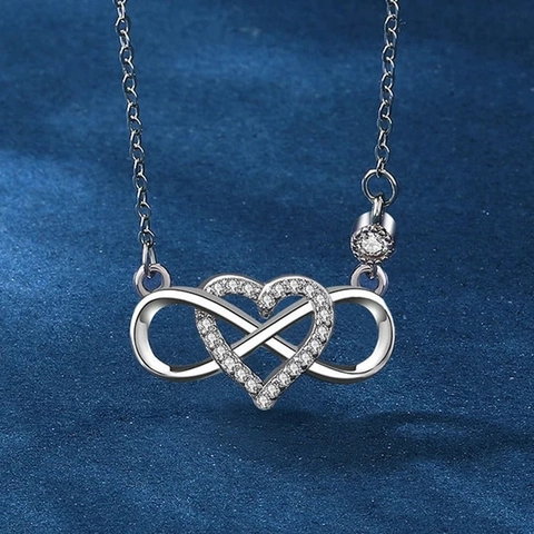 925 Sterling Silver Infinity Heart Pendant Necklace Interlocking Rhinestone Inlaid Dainty Fashion Jewelry For Women Gift