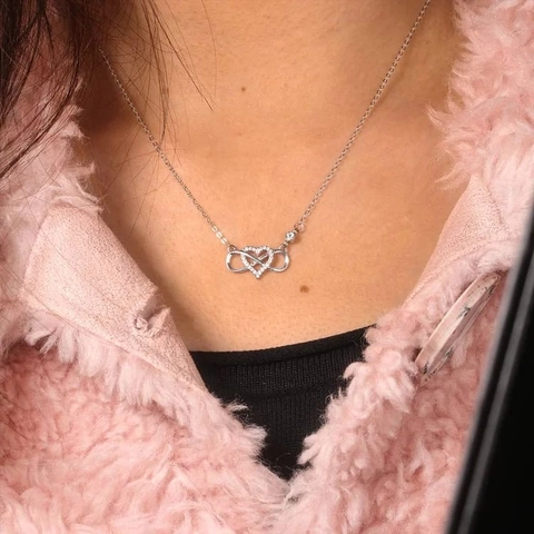 925 Sterling Silver Infinity Heart Pendant Necklace Interlocking Rhinestone Inlaid Dainty Fashion Jewelry For Women Gift