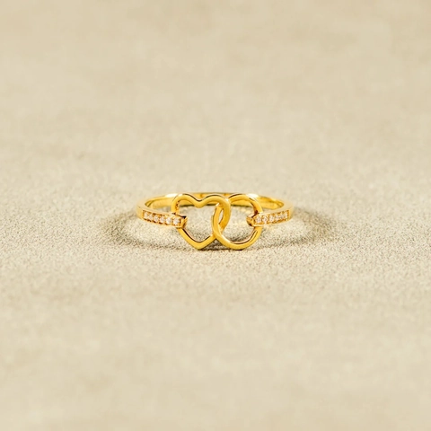 S925 Sterling Zilveren Gekoppeld Hart Rond Zirconia Ring Voor Vrouwen Elegant Verguld Geometrische Ring Mode Sieraden