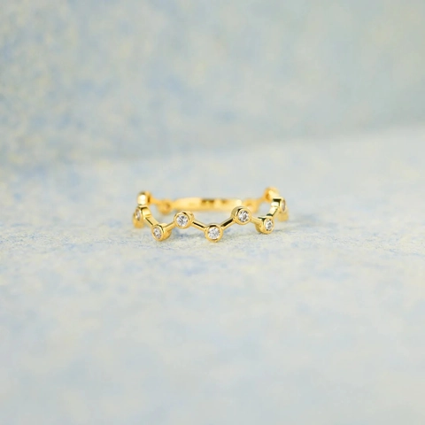 Anello a Onda in Argento Sterling 925 Minimalista Con Zirconia Intarsiata Placcato Oro Zig Zag Geometrico Regalo Gioielli Donna