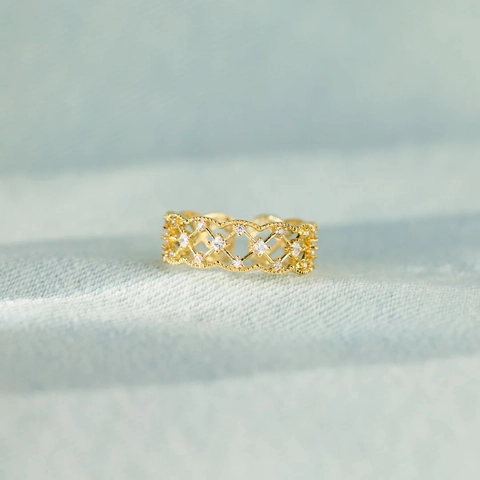 925 Sterlingsilber Hohles Gitter Ring Für Damen Vergoldet Offen Verstellbar Strass Mode Fingerring Schmuck