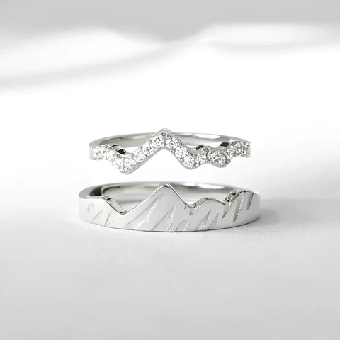 925 Sterling Silver Mountain Peak Stackable Ring Set For Women Rhinestone Inlaid Double Layer Geometric Jewelry Minimalist Ring