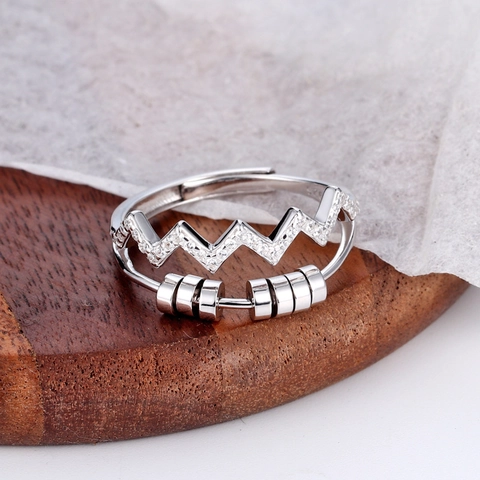 925 Sterlingsilber Angst Ring Für Damen Herzschlag Verstellbarer Offener Ring Mit Rotierenden Perlen Strass Spinner Ring Schmuck