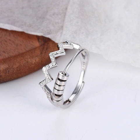 925 Sterlingsilber Angst Ring Für Damen Herzschlag Verstellbarer Offener Ring Mit Rotierenden Perlen Strass Spinner Ring Schmuck