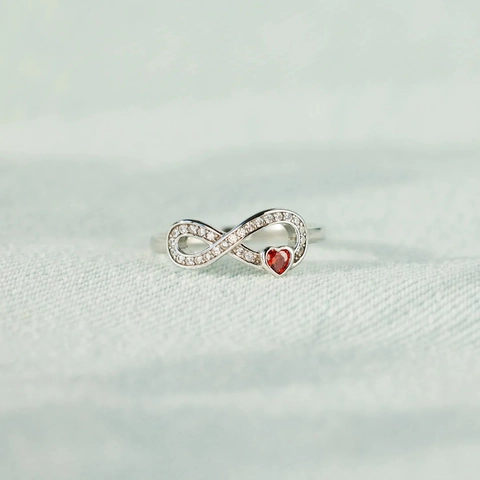Anillo de Corazón de Infinito de Plata de Ley 925 Para Mujer Elegante Anillo de Corazón Rojo con Diamantes de Imitación Minimalista Ajustable Regalo