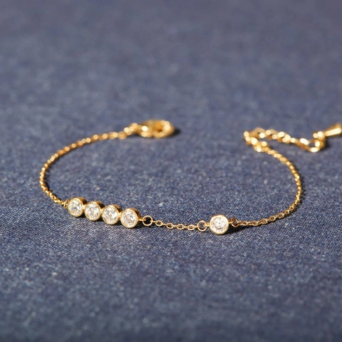 925 Sterling Silver Bracelet For Women Round Zirconia Inlaid Adjustable Chain Bracelet Elegant Minimalist Fashion Jewelry Gift