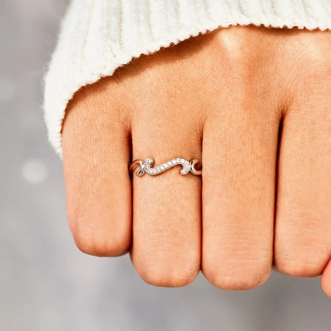 Anello a Onda in Argento Sterling S925 per Donna Minimalista Con Zirconia Intarsiata Pendolare Anello da Dito Geometrico Gioielli