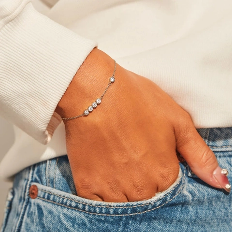 925 Sterling Silver Bracelet For Women Round Zirconia Inlaid Adjustable Chain Bracelet Elegant Minimalist Fashion Jewelry Gift