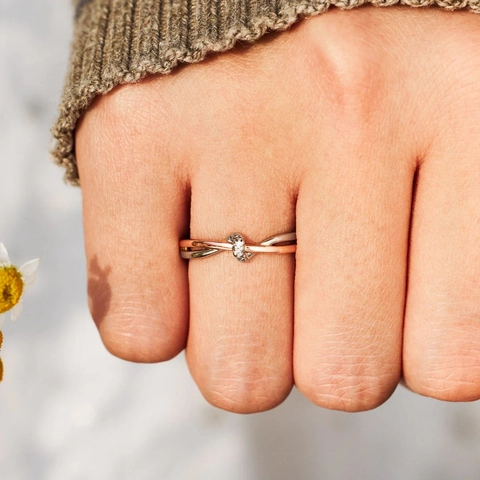 925 Sterling Silver Knot Ring For Women Two Tone Gold Silver Electroplated Intertwined Rhinestone Inlaid Open Adjustable Ring