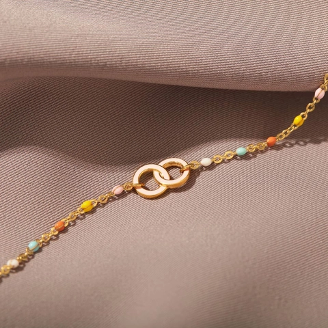 925 Sterling Zilveren In elkaar grijpende Dubbele Ring Armband Met Gekleurde Emaille Kralen Voor Dames Elegante Mode Sieraden