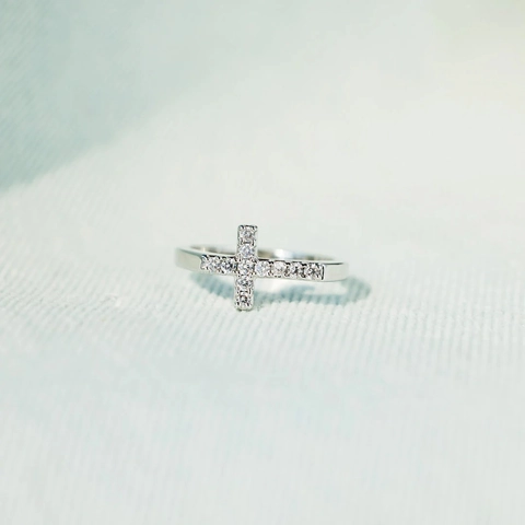 Anello a Croce in Argento Sterling 925 Minimalista per Donna Intarsio in Zirconia Elegante Anello Geometrico Gioielli Moda