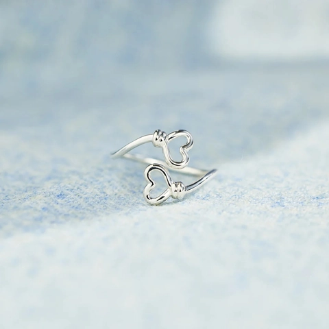 925 Sterlingsilber Doppelherz Offener Ring Für Damen Verstellbar Minimalistischer Modeschmuck Geometrischer Hohler Fingerring