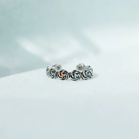 925 Sterlingsilber Rosenblüte Offener Ring Für Damen Vintage Oxidiert Mehrfarbig Strass Verstellbar Finger Schmuck Geschenk