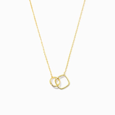 925 Sterling Silver Interlocking Circle Square Pendant Necklace For Women Gold Plated Geometric Clavicle Chain Jewelry Gift