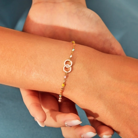 925 Sterling Zilveren In elkaar grijpende Dubbele Ring Armband Met Gekleurde Emaille Kralen Voor Dames Elegante Mode Sieraden