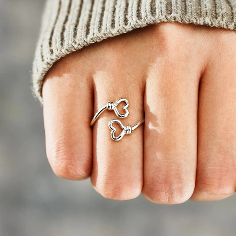 925 Sterlingsilber Doppelherz Offener Ring Für Damen Verstellbar Minimalistischer Modeschmuck Geometrischer Hohler Fingerring