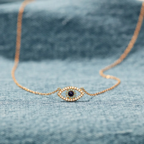 Collar con Colgante de Ojo Turco de Plata de Ley S925 para Mujer Bañado en Oro con Incrustación de Circonia Joyería Minimalista