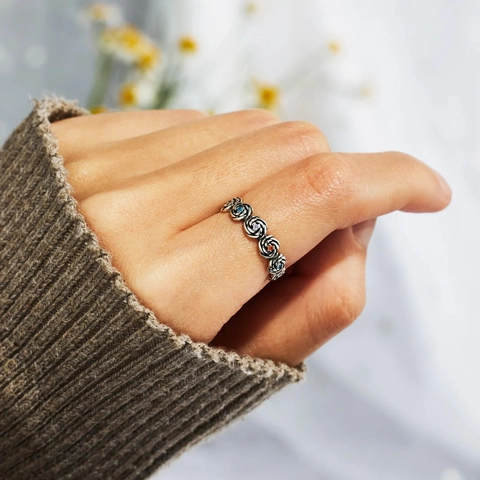 925 Sterlingsilber Rosenblüte Offener Ring Für Damen Vintage Oxidiert Mehrfarbig Strass Verstellbar Finger Schmuck Geschenk