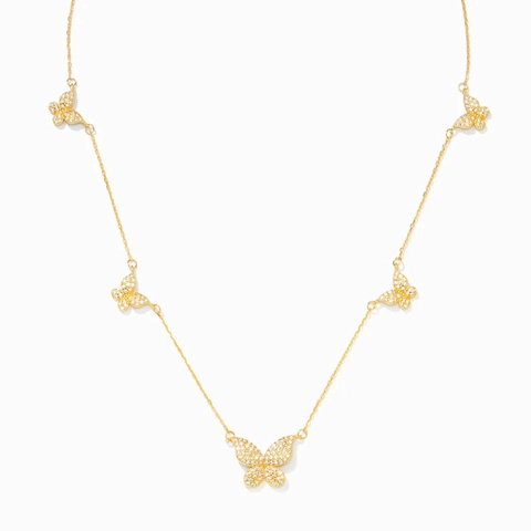 Collar Con Colgante de Mariposa de Plata de Ley 925 para Mujer Bañado en Oro Elegante Cadena de Clavícula de Strass Joyería